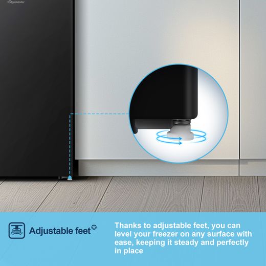Fridgemaster Under Counter Freezer - Black - Annotation - Adjustable feet