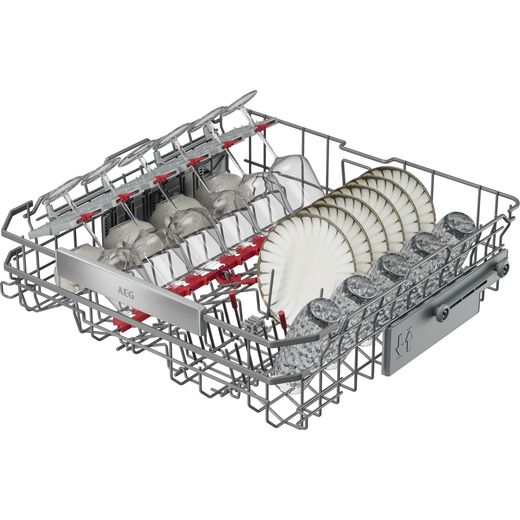 AEG Integrated Standard Dishwasher - White - left basket perpsective shot