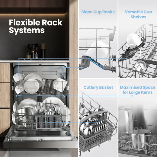 Comfee Standard Dishwasher - Black - Annotation - Flexible rack systems