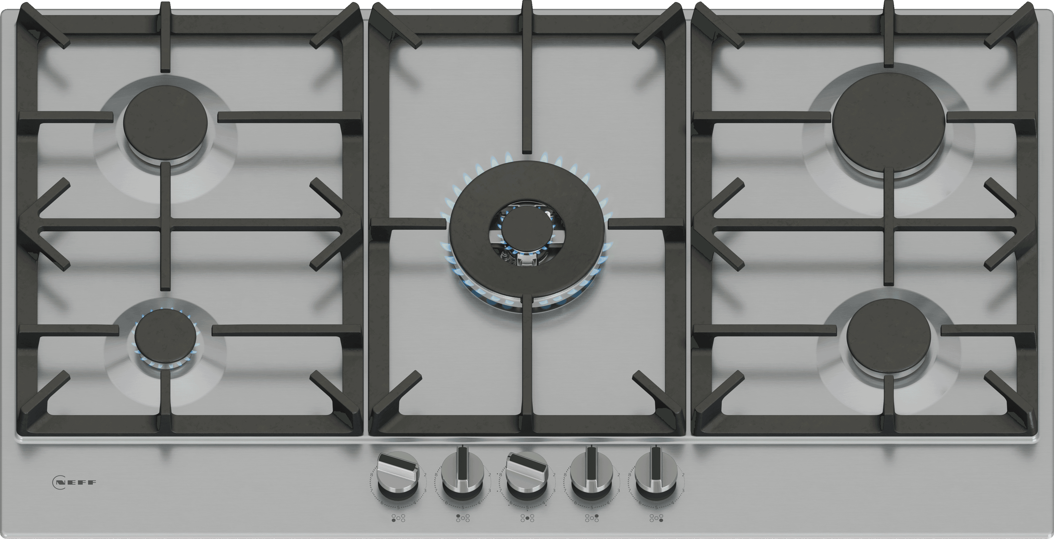 NEFF T29CIR8N0 90cm Gas Hob - Stainless Steel - 5 Burner - FlameSelect®