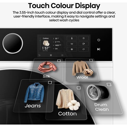 Hisense KitchenFit 5i Series WD5I1245BWRH Wifi Connected / 8Kg Washer Dryer with 1400 rpm - White - Annotation - touch display shot