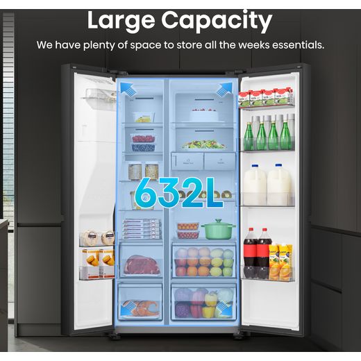 Hisense American Fridge Freezer - Black Stainless Steel - Annotation - Large capacity
