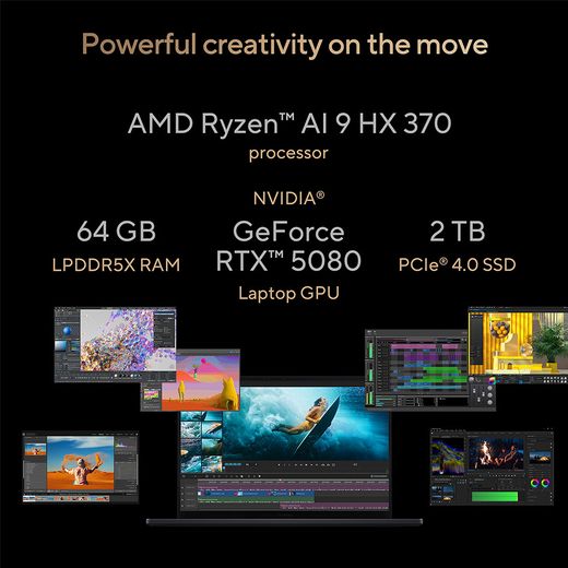 ASUS ProArt P16 H7606WW-SE006W OLED 16" Laptop - NVIDIA® GeForce RTX™ 5080, AMD Ryzen™ AI 9 HX, 2TB SSD, 64 GB RAM - Black - Annotation - powerful creativity shot