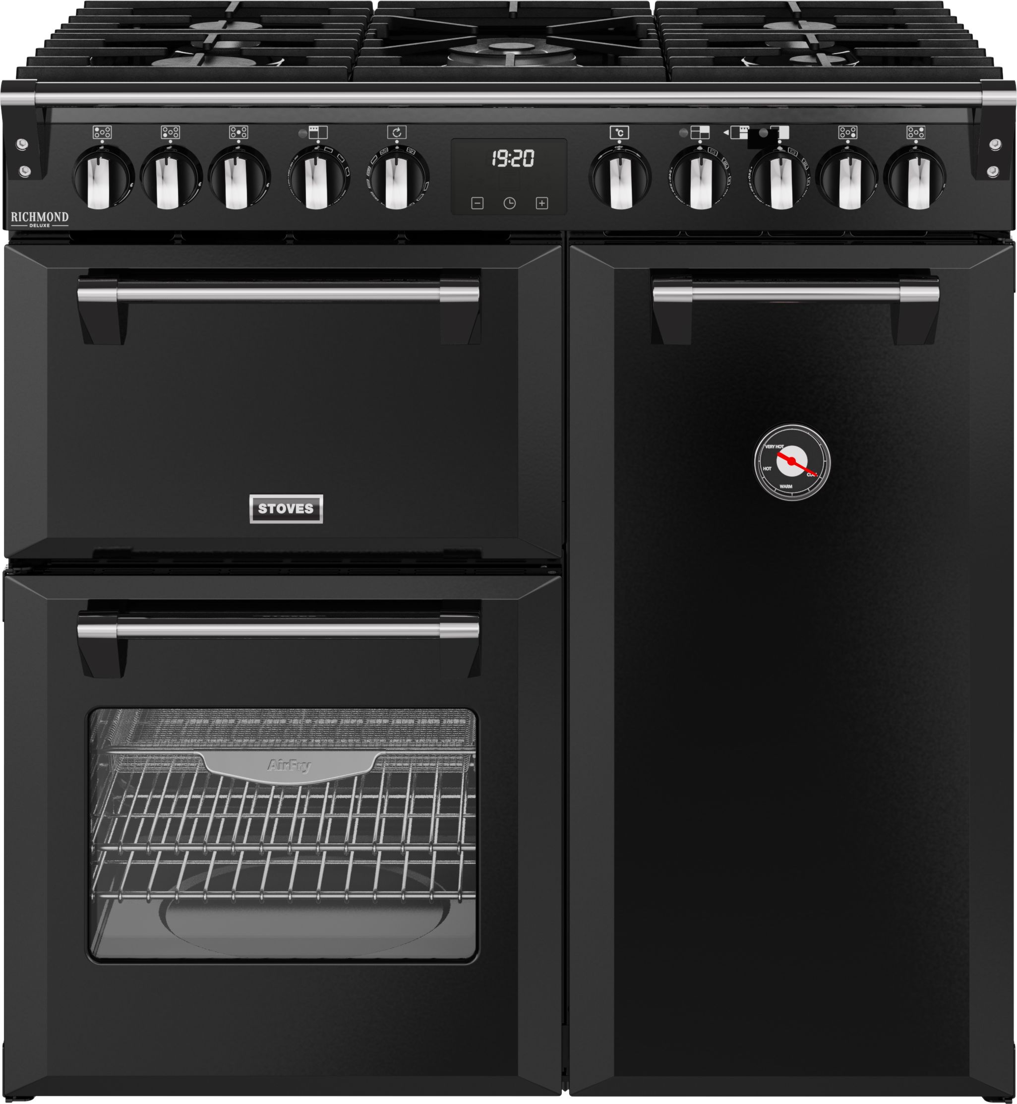 Stoves Dual Fuel Range Cooker - 90cm - 3 Ovens - 5 Gas Burners - Black