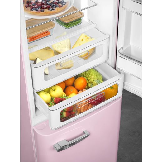 Smeg 50's Style FAB32RPK6UK 197cm Frost Free Fridge Freezer - Pink - Close up fridge drawer shot 