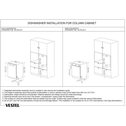 Sharp Fully Integrated Standard Dishwasher - Silver with Fixed Door Fixing Kit - Dimensions
