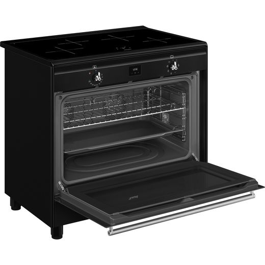 Smeg Concert Electric Range Cooker with Zone induction hob Hob - Black  - Right perspective door open shot