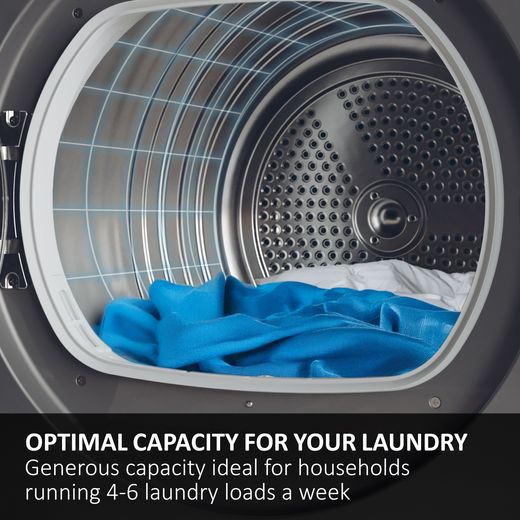 Haier X Series 11 HD90-A3Q97U1 Wifi Connected 9Kg Heat Pump Tumble Dryer - White - Annotation - capacity shot