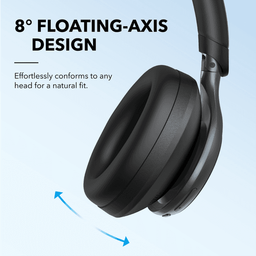 Soundcore Space One Noise Cancelling Over-Ear Headphones - Jet Black - Annotation - floating axis shot