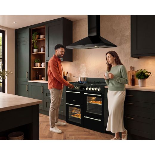 Hotpoint RH100FA21BB 100cm wide Dual Fuel Range Cooker with Gas Hob - Blackout  - Annotation -  couple cooking in kitchen shot