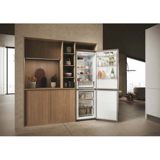 Haier 60/40 Frost Free Fridge Freezer - Platinum  - Front with door open shot