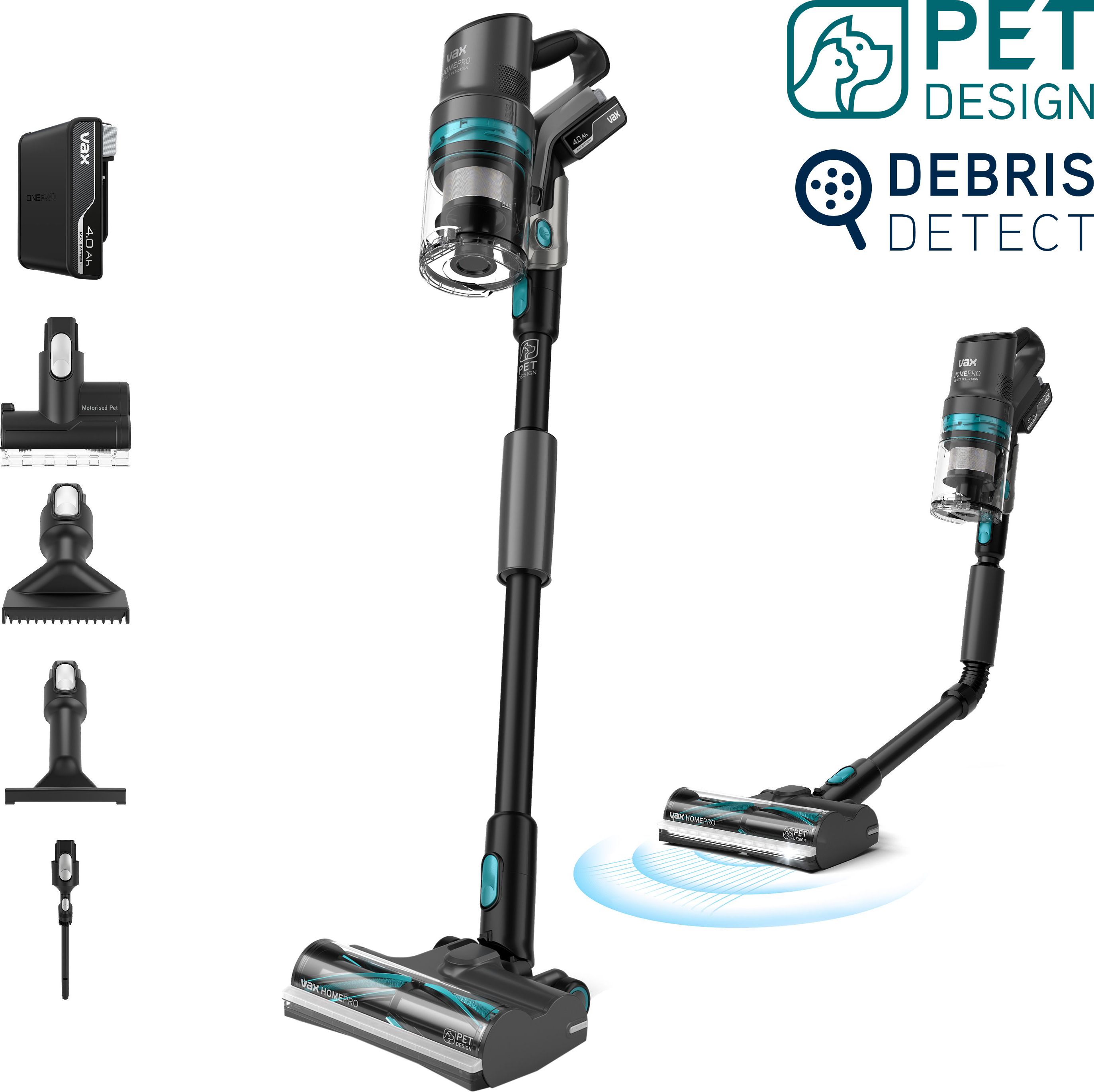 Vax HomePro Detect Pet-Design Cordless Vacuum Cleaner with up to 45 Minutes Run Time - Blue / Graphite - CLSV-HPTC, Blue