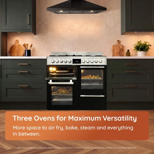 Hotpoint RH100CA21B 100cm wide Electric Range Cooker with Ceramic Hob - Black - annotation - three oven