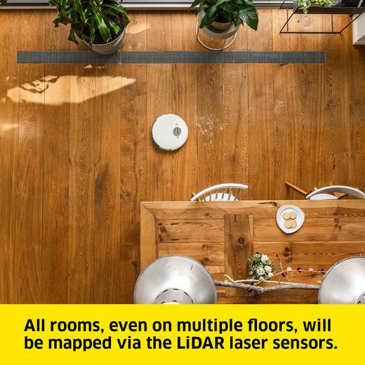 Kärcher RCV 5 Robotic Vacuum Cleaner - White - Annotation - Rooms mapped via LiDAR laser sensors