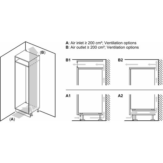 Bosch Integrated Fridge Freezer with Sliding Door Fixing Kit - White - Annotation - Dimensions shot