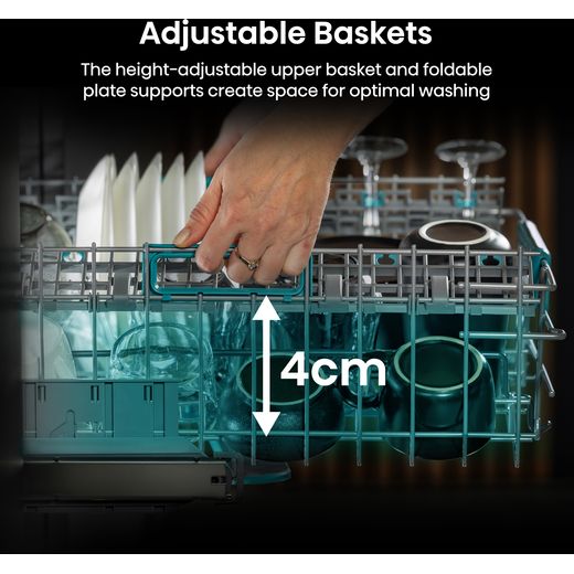 Hisense HV16AUK Full-Size Fully Integrated Dishwasher - Annotation - Adjustable Basket
