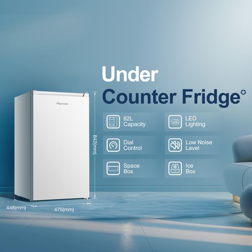Fridgemaster MUR4894E Compact 84cm Fridge with Ice Box - White - Annotation - Features shot