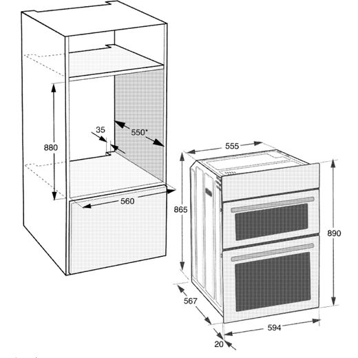 Beko RecycledNet® Built In Electric Double Oven - Black / Glass - Annotation - Dimensions shot