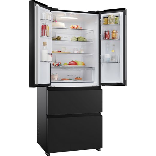 Haier French Series 3 American Fridge Freezer - Slate Black - Right perspective doors open