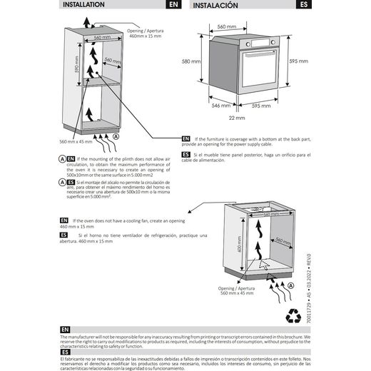 Hoover H-OVEN 300 HOC3158IN Built In Electric Single Oven - Stainless Steel  - Annotation - Dimension shot