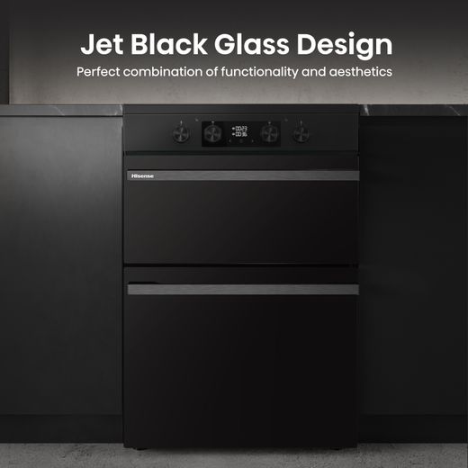 Hisense Hi6 Max HDCEIT6C20B 60cm Wide Double Oven Electric Cooker with Induction Hob - Jet Black - Annotation - Jet black glass design