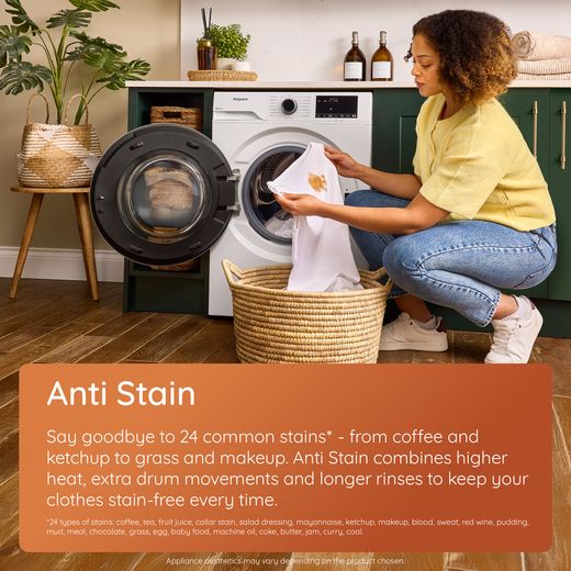 Hotpoint Fabric Care HB93WGCAREUK 9kg WiFi Connected Washing Machine with 1400 rpm - Dark Grey - Annotation - Anti Stain