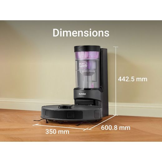 Eureka E20 Robotic Vacuum Cleaner - Graphite / Purple - Annotation - dimension shot 