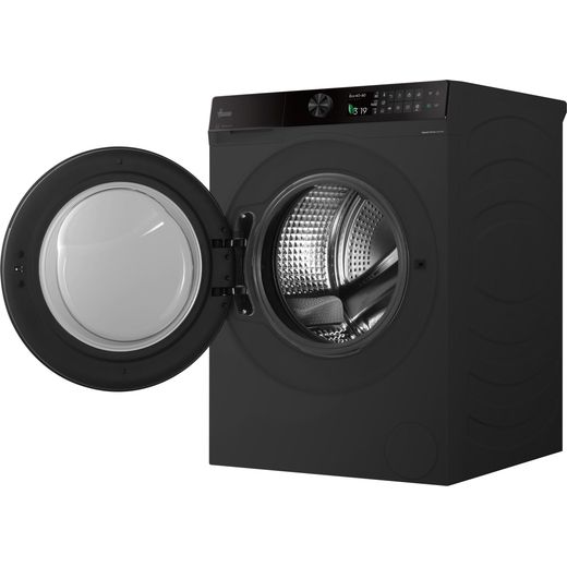 Hoover Pro Wash Series 7 HBWQD4106BL10J80 Wifi Connected 10Kg / Washer Dryer with 1400 rpm - Matte Black - left perpsective with door open shot
