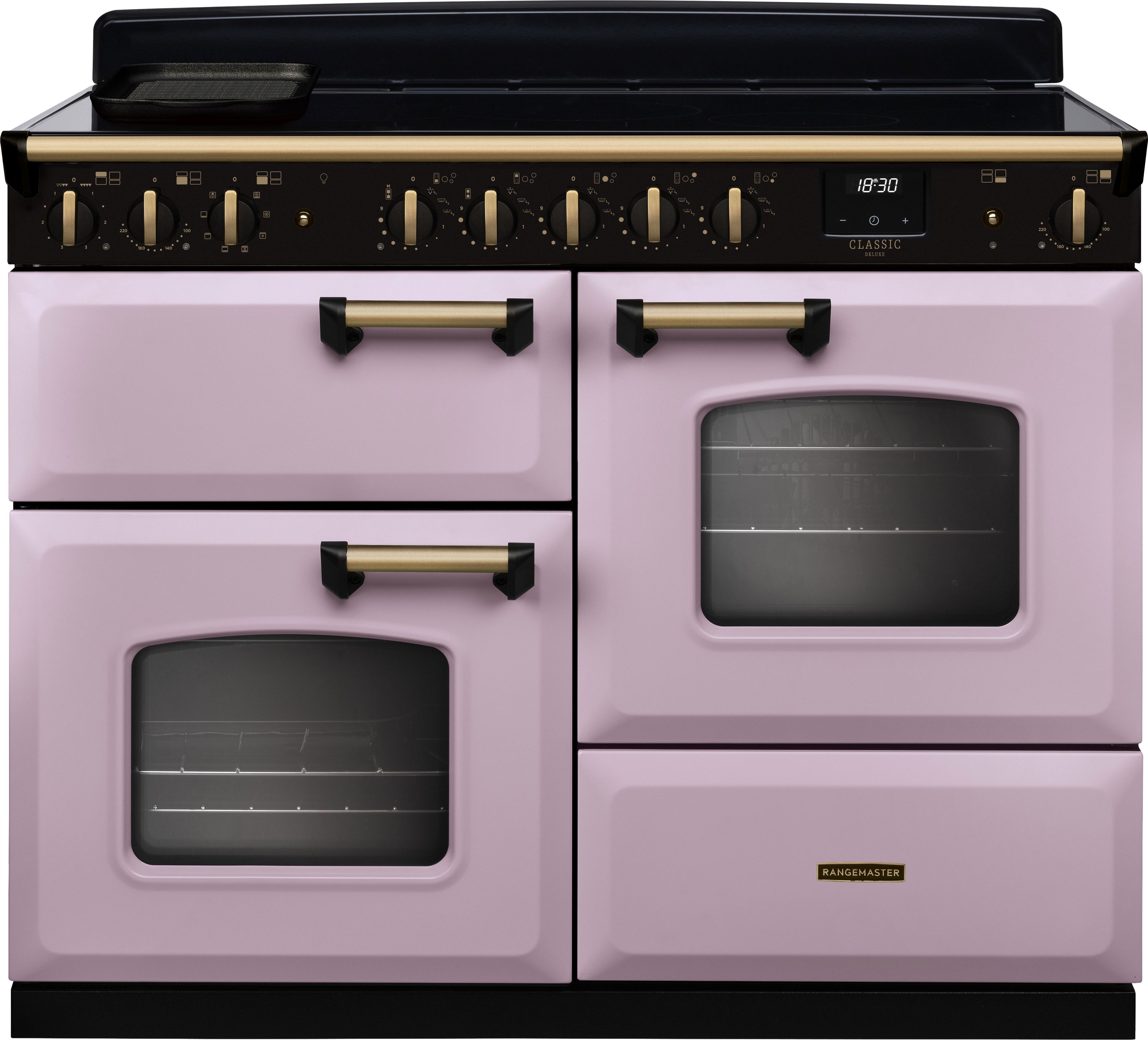 Image of Rangemaster Classic Deluxe OC CLDLO110EIPHTH/AB1 110cm wide Electric Range Cooker with Induction Hob - Heather / Antique Brass - A/A Rated, Purple