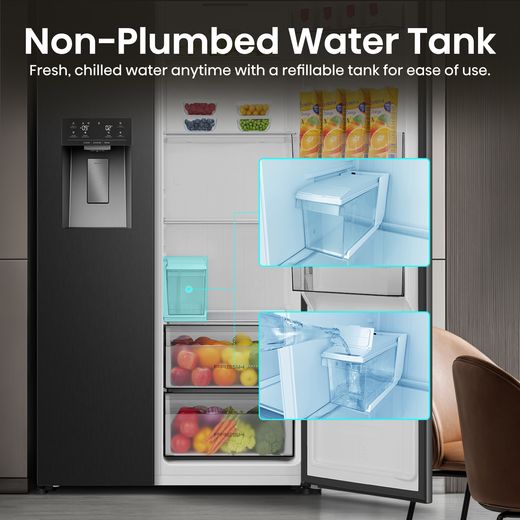 Hisense American Fridge Freezer - Black Stainless Steel - Annotation - Non plumbed water tank