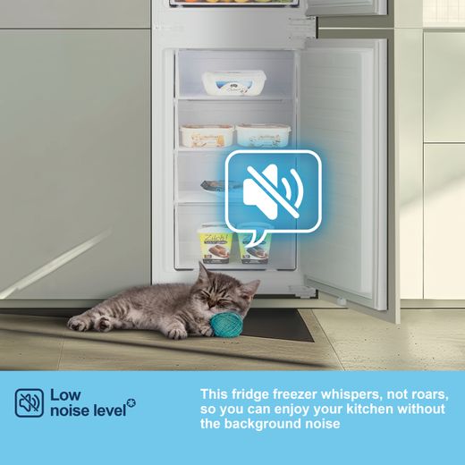 Fridgemaster MBC55224FE 177cm 50/50 Integrated Frost Free Fridge Freezer with Sliding Door Fixing Kit - White - Annotation - Low noise level