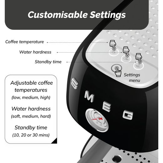 Smeg 50's Style Cold Brew Espresso Coffee Machine - Black - Annotation - custum setting