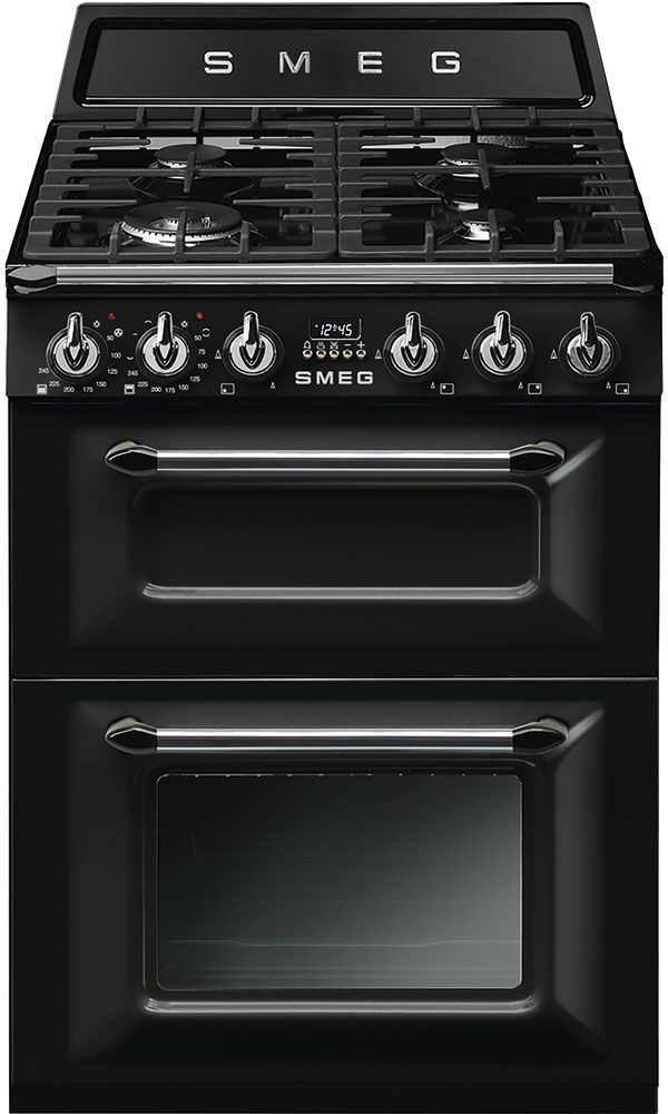 Smeg Victoria TR62BL 60cm Freestanding Dual Fuel Cooker - Black - A/A Rated, Black