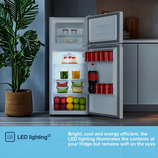 Fridgemaster MTM48120E 117cm 80/20 Small Fridge Freezer - White - Annotation - LED lighting shot