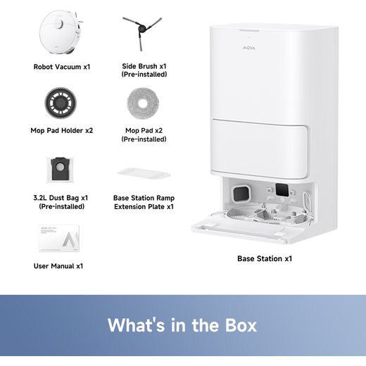 Mova E40 Ultra Robotic Vacuum Cleaner - White - What's in the box shot