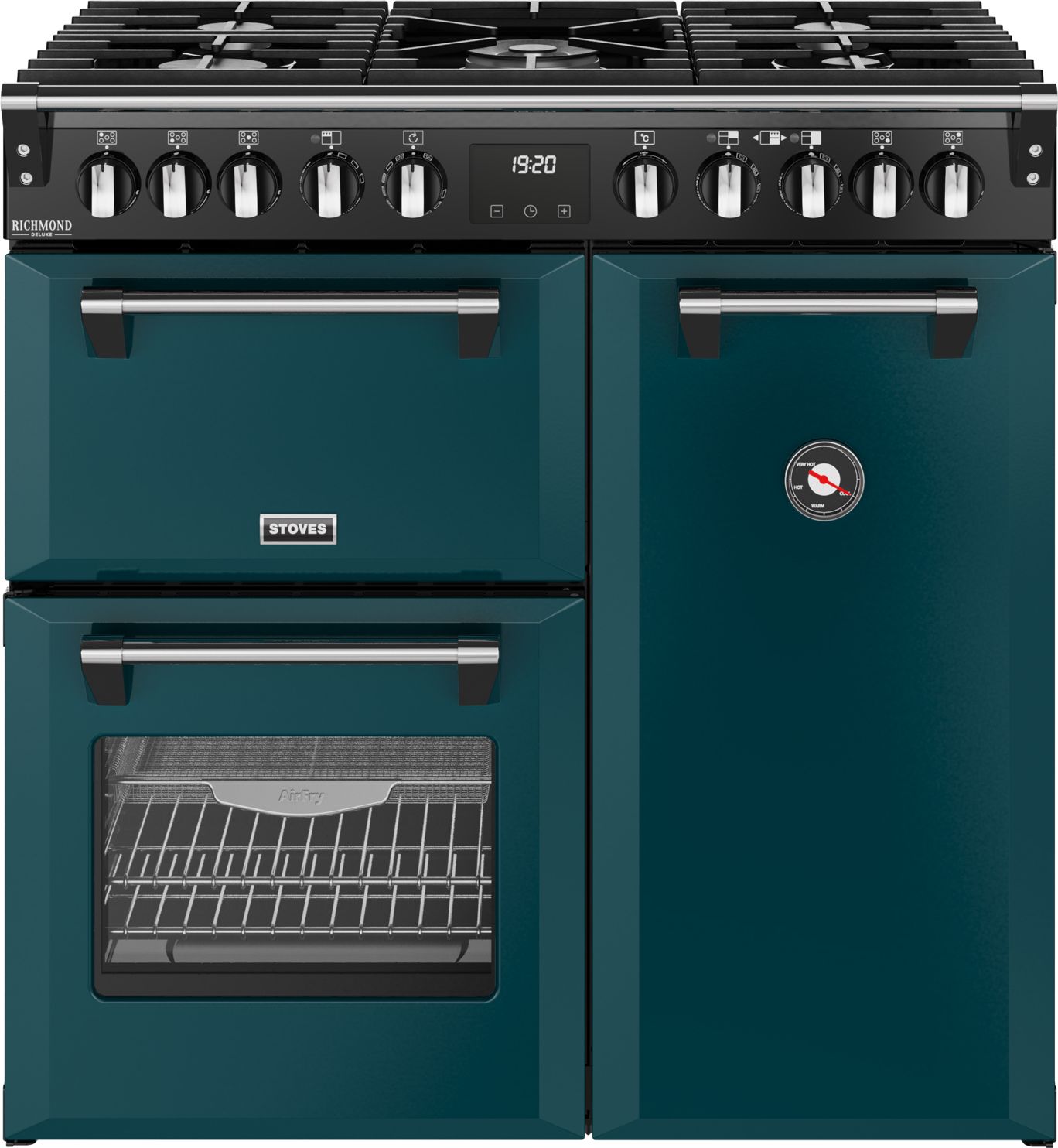 Stoves 90cm Dual Fuel Range Cooker - 5 Gas Burners, 3 Ovens, Deep Marine Green