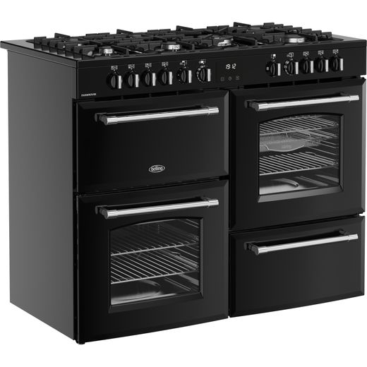 Belling FARMHOUSE 110DF Dual Fuel Range Cooker - Black / Antique Brass - Right perspective