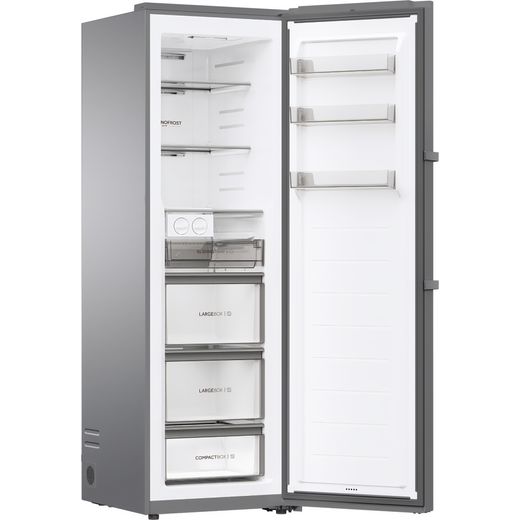 Haier UP 60 Series 7 H4F306SDH1K 190cm High Upright Freezer - Stainless Steel - Door open right perspective