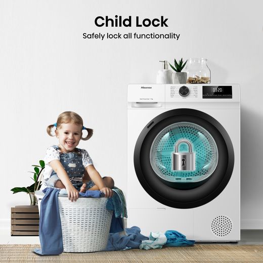 Hisense DH1Q802BW2 8Kg Heat Pump Tumble Dryer - White - Annotation - Child lock shot 