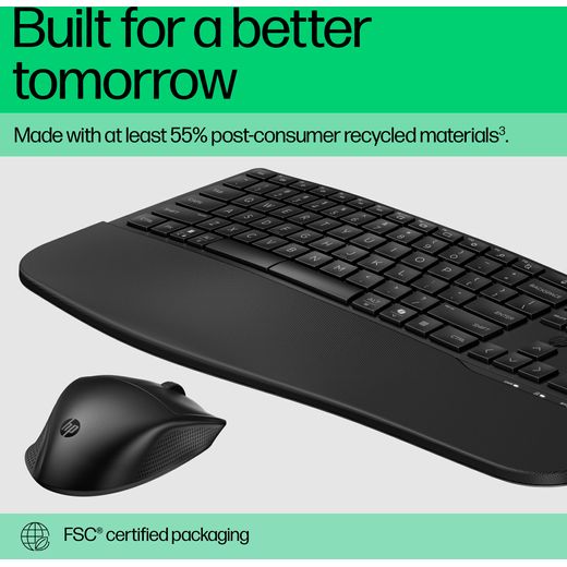 HP 680 Comfort Keyboard and Mouse Combo Wireless Keyboard - Black - Annotation - Recycled