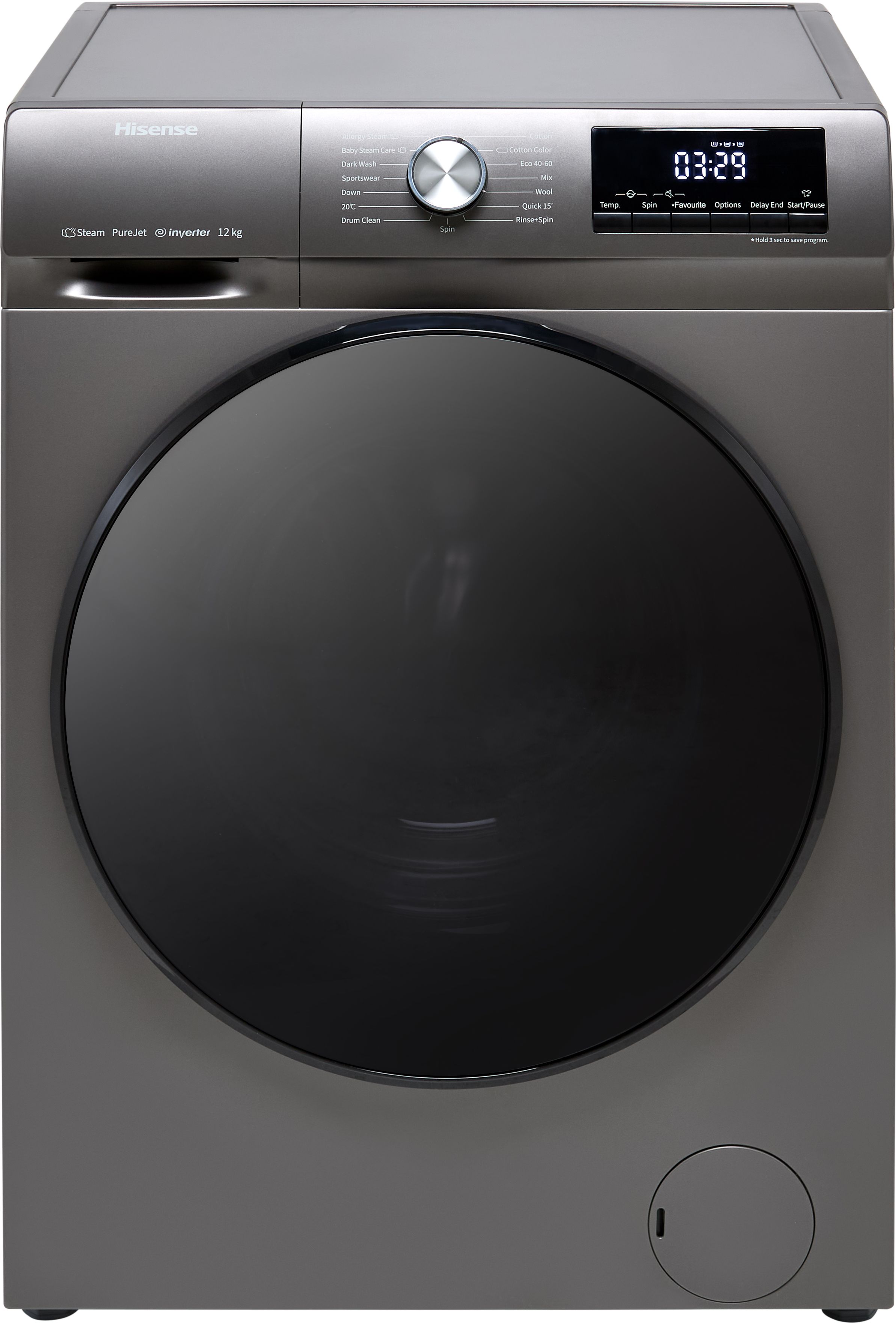 Hisense 3 Series WFQA1214EVJMT 12kg Washing Machine with 1400 rpm - Titanium - A Rated, Titanium