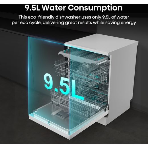 Hisense Hi4 Standard Dishwasher - White - Annotation - 9.5L water consumption