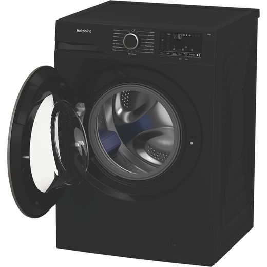 Hotpoint AntiStain HB113BANTISTAINUK 11kg Washing Machine with 1400 rpm - Black - left perpsective with door open shot 