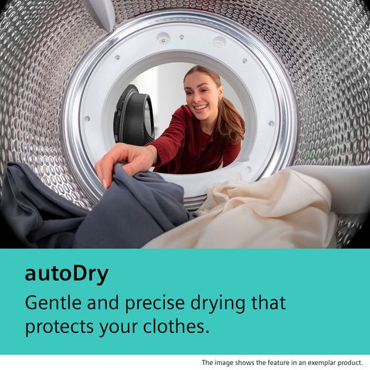 Siemens IQ-500 WQ45G203GB 9Kg Heat Pump Tumble Dryer - White - annotation - auto dry shot
