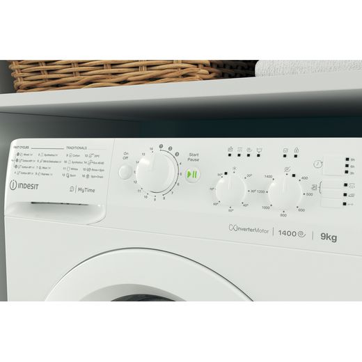 Indesit My Time MTWC 91495 W UK N 9kg Washing Machine with 1400 rpm - White - Close up control panel shot 