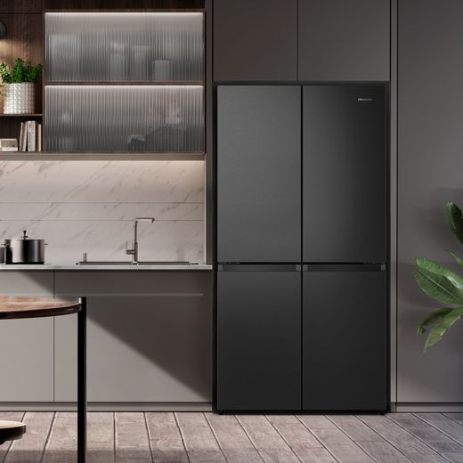 Hisense PureFlat American Fridge Freezer - Black / Stainless Steel -  Fridge freezer in kitchen shot 