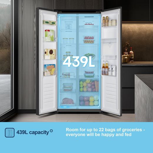 Fridgemaster American Fridge Freezer - Black - Annotation - 439L capacity