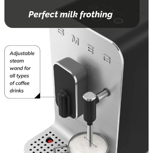 Smeg 50's Style BCC12BLMUK Bean to Cup Coffee Machine - Matt Black - Annotation - milk frother 