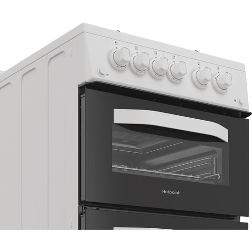 Hotpoint HDG5GCW 50cm wide Double Oven Gas Cooker - White - Control panel