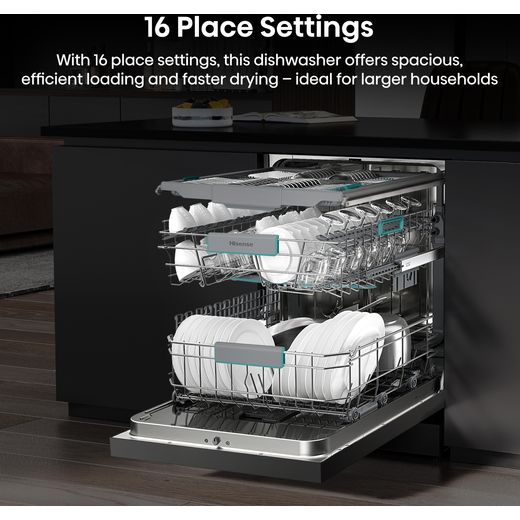 Hisense Standard Dishwasher - Stainless Steel - Annotation - 16 place setting shot 